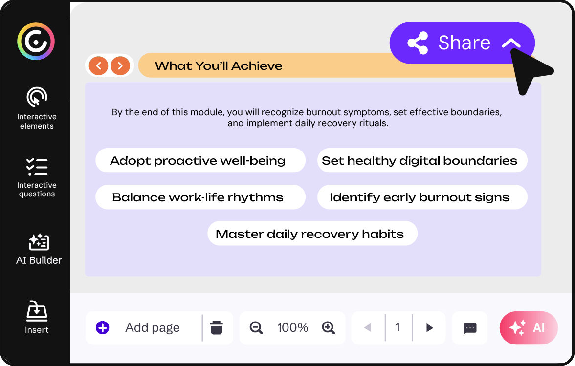 screenshot ai components 3 step, share