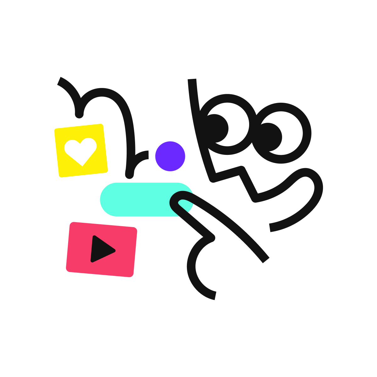 Layout eines von Bildsymbolen umgebenen Auges zur Veranschaulichung der Genially-Methode: interaktive visuelle Kommunikation