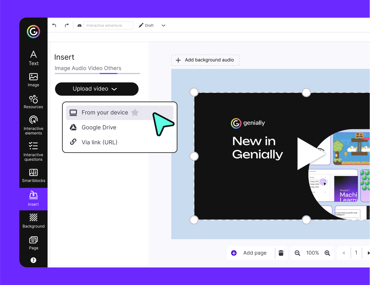 In Genially it's possible upload videos
