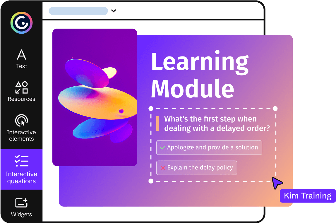 L'editor di Genially con un modulo di apprendimento
